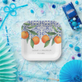 水彩オレンジブルー地中海のタ結婚イル ペーパープレート (パーティー)