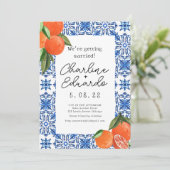 水彩オレンジブルー地中海のタ結婚イル 招待状 (スタンド正面)