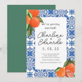 水彩オレンジブルー地中海のタ結婚イル 招待状 (正面/裏面)