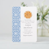 水彩オレンジブルー地中海のタ結婚イル 招待状 (スタンド正面)