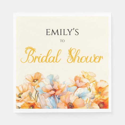 水彩オレンジポピー開花ブライダルシャワー スタンダードランチョンナプキン (正面)