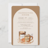 水彩オレンジラテ＆キャンドル 感謝祭 招待状 (正面)