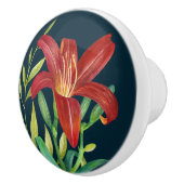 水彩オレンジリリーイラストレーションダークブルー セラミックノブ (右)