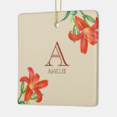 水彩オレンジリリー植物芸術モノグラム セラミックオーナメント (左)