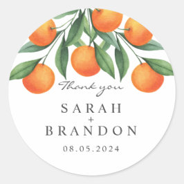水彩オレンジリーフサマー結婚ズ ラウンドシール