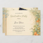 水彩オレンジヴィンテージ紙写真卒業 招待状 (正面/裏面)