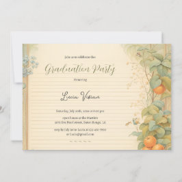 水彩オレンジヴィンテージ紙写真卒業 招待状