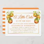 水彩オレンジ小かわいこちゃん金ゴールドシャワーストライプ 招待状 (正面/裏面)