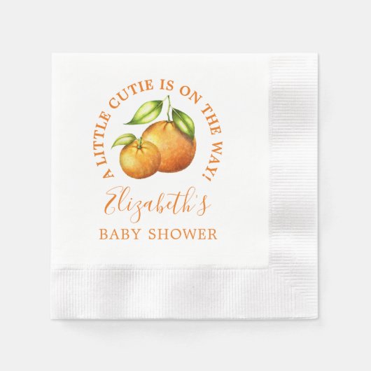 水彩オレンジ小さなかわいこちゃん赤ちゃんシャワー 縁ありカクテルナプキン (正面)