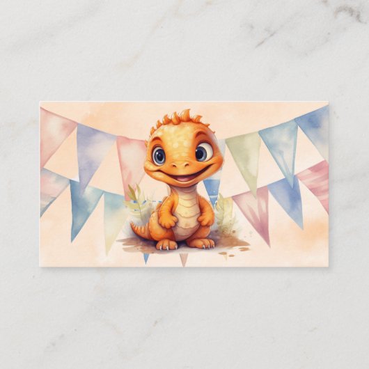 水彩オレンジ恐竜フラッグ男の子ベイビーシャワー 名刺 (裏面)