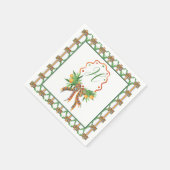 水彩オレンジ格子弓クリスマスモノグラム スタンダードカクテルナプキン (角)