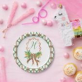 水彩オレンジ格子弓クリスマスモノグラム ペーパープレート (パーティー)