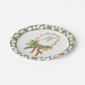 水彩オレンジ格子弓クリスマスモノグラム ペーパープレート (アングル)