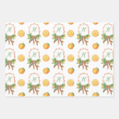 水彩オレンジ格子弓クリスマスモノグラム ラッピングペーパーシート (正面)