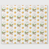 水彩オレンジ格子弓クリスマスモノグラム ラッピングペーパー (フラット)