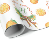 水彩オレンジ格子弓クリスマスモノグラム ラッピングペーパー (ロールコーナー)