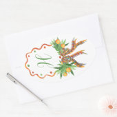 水彩オレンジ格子弓クリスマスモノグラム 楕円形シール (封筒)