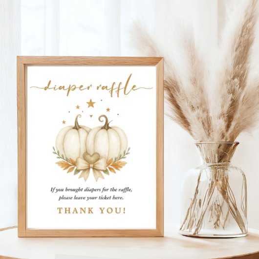 水彩オレンジ色のかぼちゃの双子ベビーシャワーおむつくじ ポスター