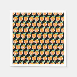 水彩オレンジ色のハロウィン かぼちゃの花園の手描きパターン スタンダードカクテルナプキン