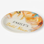 水彩オレンジ色のポピー咲く ブライダルシャワー ペーパープレート (アングル)