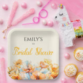 水彩オレンジ色のポピー咲く ブライダルシャワー ペーパープレート (パーティー)