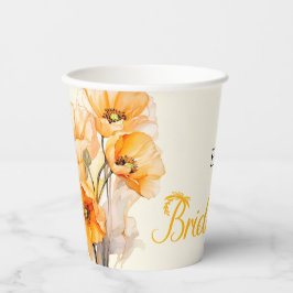 水彩オレンジ色のポピー咲く ブライダルシャワー 紙コップ