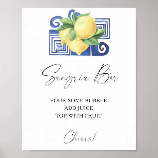 水彩オレンジ色のレモン - サングリア バー ポスター (正面)