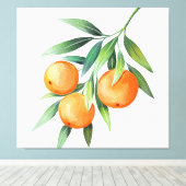 水彩オレンジ色の果実：枝分かれし。 キャンバスプリント (インサイチュ (ウッドフロア))