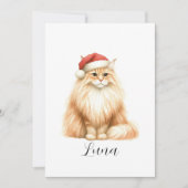 水彩オレンジ色の猫のサンタ帽子ホリデーカード シーズンカード (正面)