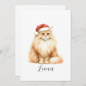 水彩オレンジ色の猫のサンタ帽子ホリデーカード シーズンカード (正面/裏面)