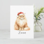 水彩オレンジ色の猫のサンタ帽子ホリデーカード シーズンカード (スタンド正面)