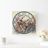 水彩オレンジ色の花バライラストレーション花 スクエア壁時計 (ホーム)