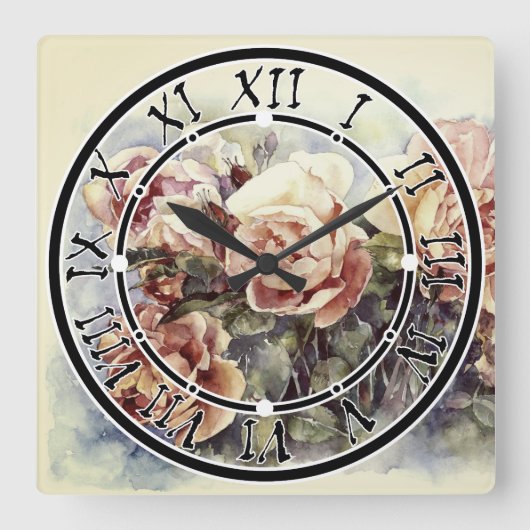 水彩オレンジ色の花バライラストレーション花 スクエア壁時計 (正面)