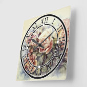 水彩オレンジ色の花バライラストレーション花 スクエア壁時計 (傾斜)