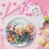 水彩オレンジ色の花バライラストレーション花 ペーパープレート (パーティー)