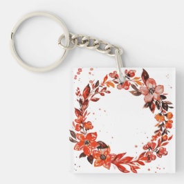 水彩オレンジ色の花 キーホルダー