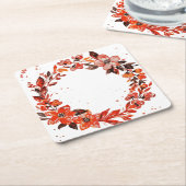 水彩オレンジ色の花 スクエアペーパーコースター (アングル)
