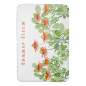 水彩オレンジ色の花 バスマット (正面縦)