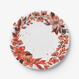 水彩オレンジ色の花 ペーパープレート