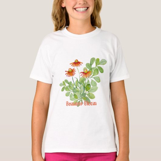 水彩オレンジ色の花 Tシャツ (正面)