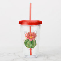 水彩オレンジ色の開花サボテン