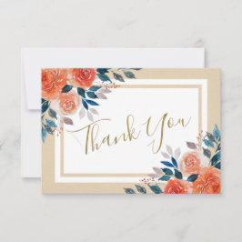 水彩オレンジ色バラ結婚のサンキューカード 招待状