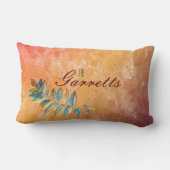 水彩オレンジ色フローラかわいらしファミリー名秋 ランバークッション (裏面)
