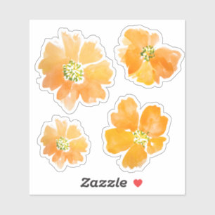 水彩オレンジ色彩の鮮やかのケシの花 シール