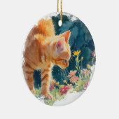 水彩オレンジ虎猫付春の花 セラミックオーナメント (右)