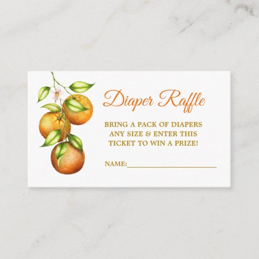 水彩オレンジ赤ちゃんシャワーおむつラッフルドット エンクロージャーカード (正面)