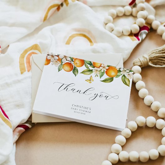 水彩オレンジ赤ちゃんシャワーサンキューカード サンキューカード