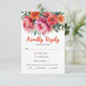 水彩オレンジ赤面結婚フローラ 出欠カード (スタンド正面)