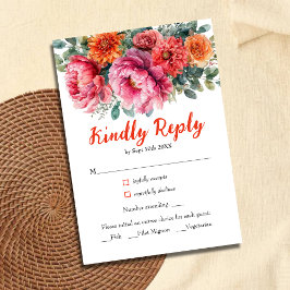 水彩オレンジ赤面結婚フローラ 出欠カード