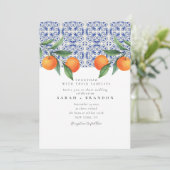 水彩オレンジ青タイル メディテラニアン ウェディング 招待状 (スタンド正面)